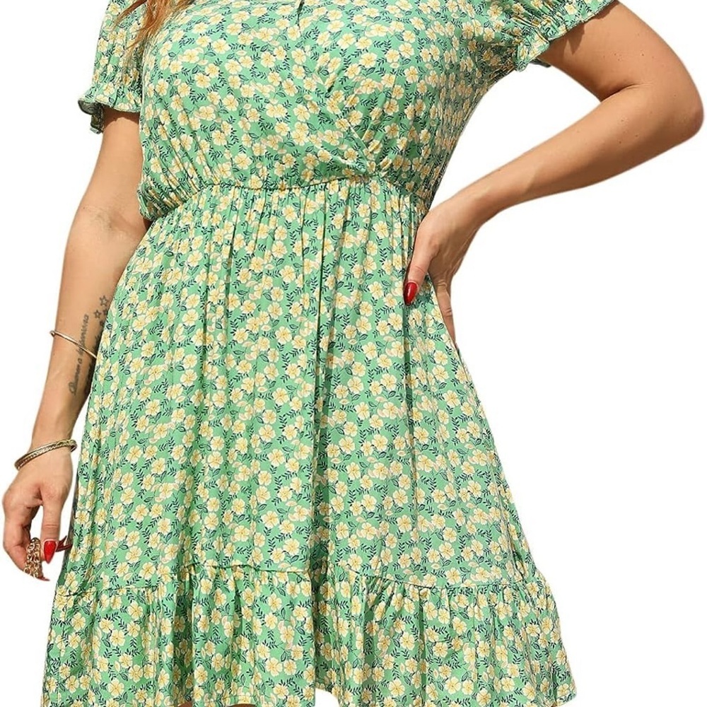 Celkuser Floral Dress - Teal and Yellow